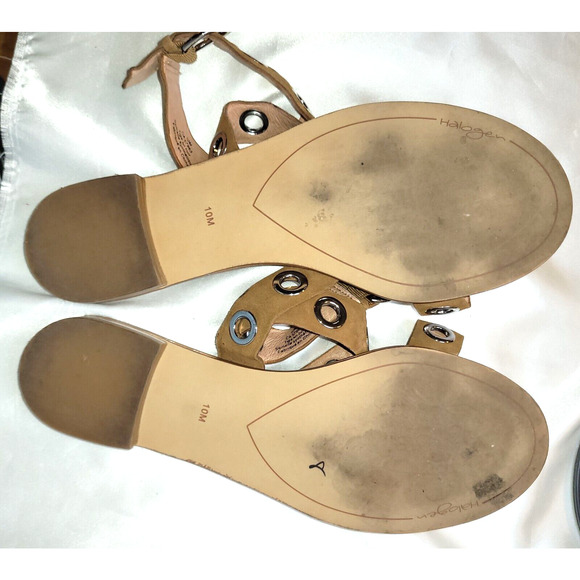 Halogen Sandals Womens 10M Ankle Straps Tan Leather Silver Grommets Boho Hippie - Picture 8 of 8